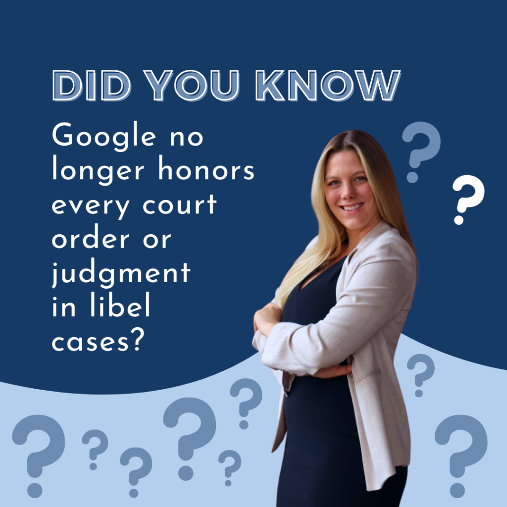 google no longer removes defamatory links