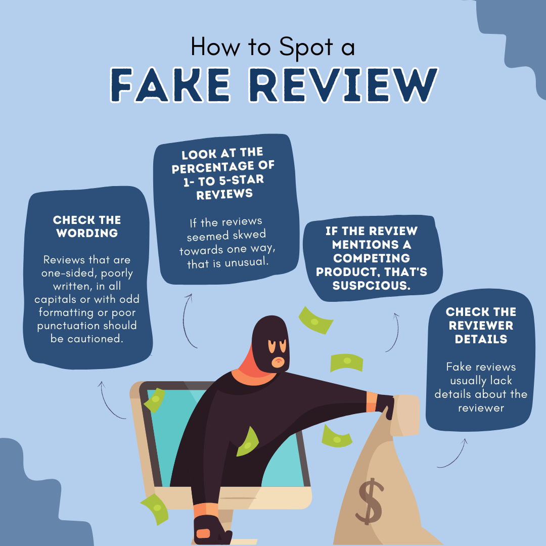 e-commerce and consumer infographic about spotting fake reviews