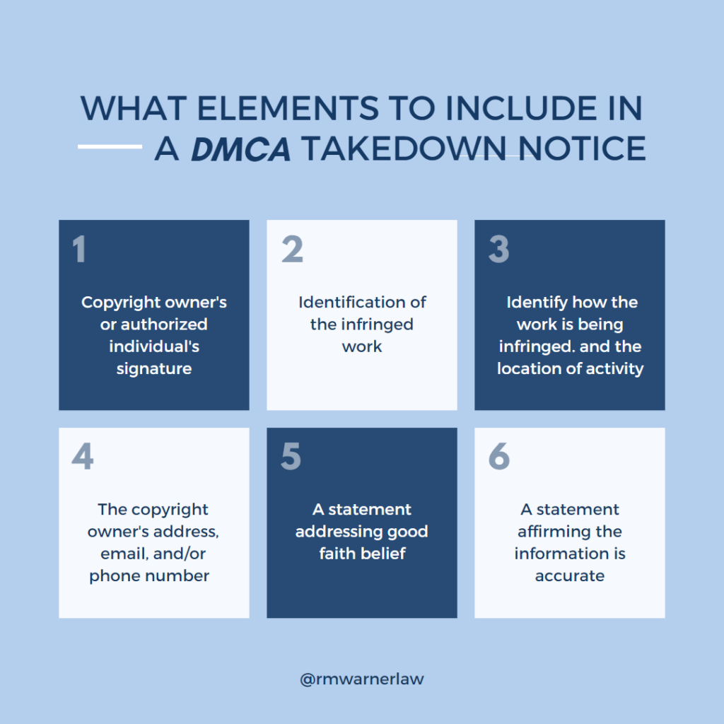 What elements to include in a DMCA takedown notice