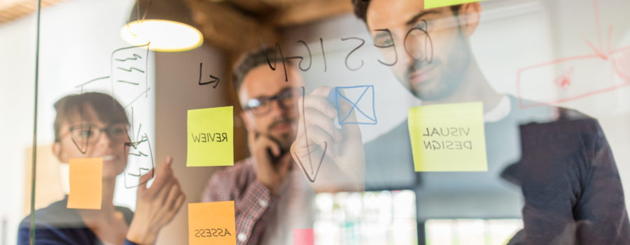 marketing team working on project with sticky notes | RM Warner Inernet Law Firm