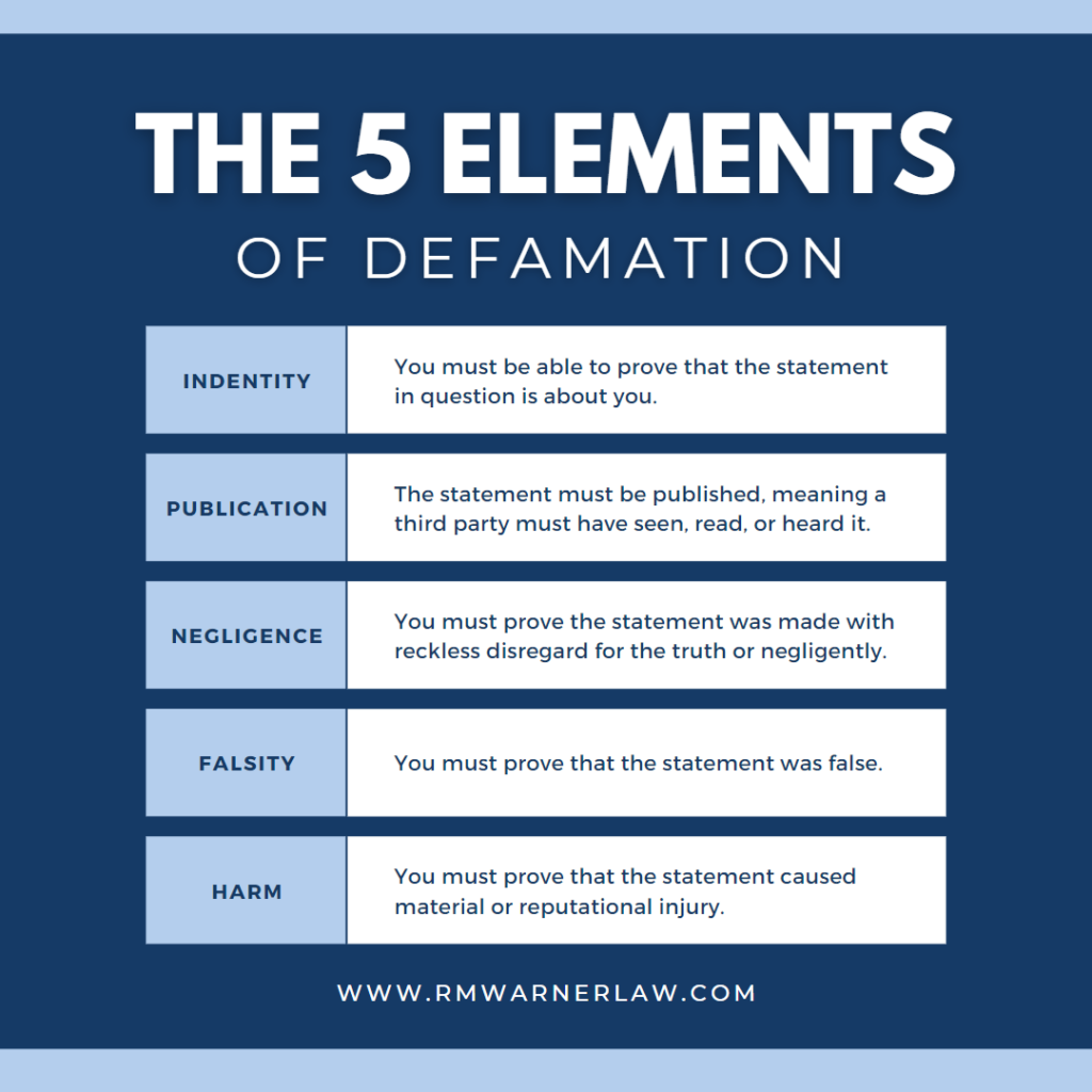 What are the elements of defamation? RM Warner Law's defamation guide.